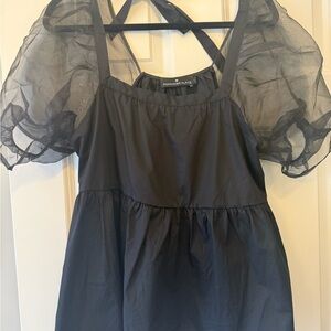 Pomander Place black puff sleeve with tie-back. NEVER WORN